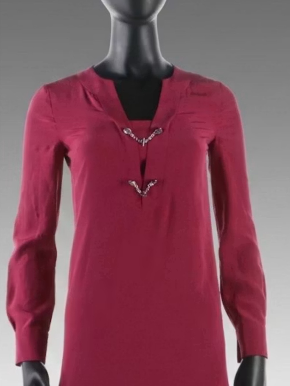Gucci Long Sleeve Jewel-Detail Mini Dress-Raspberry